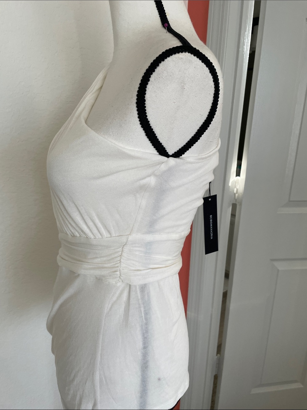 BCBGMaxAzria One-Shoulder White cream Draped Top - Picture 3 of 5
